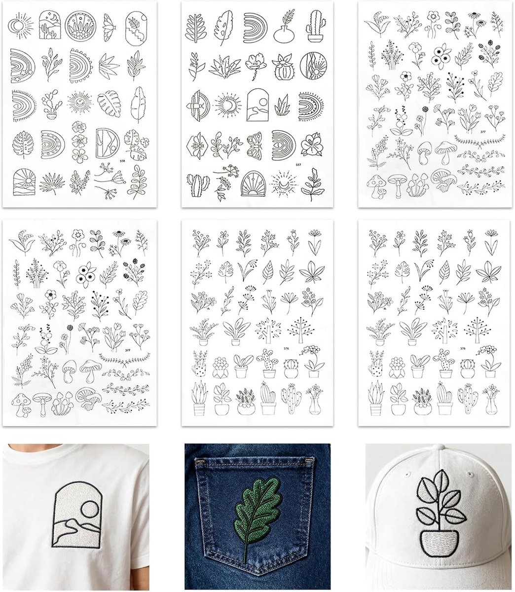 Wateroplosbare borduurpatronen 6 vellen - boho bloemenontwerpen - voor beginners en enthousiastelingen - ShopVlot