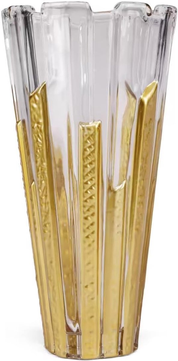 Glazen vaas 11,8" hoog - handgeschilderd goud - middelpunt decoratie - perfect voor bloemstukken - ShopVlot