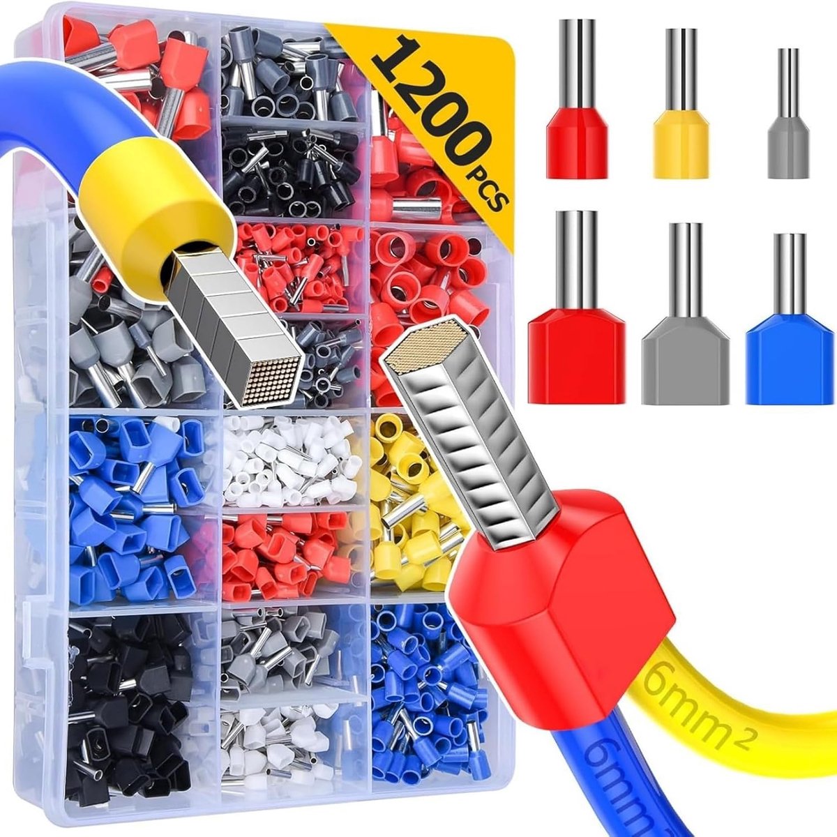 Elektrische connectoren 1200 stuks - adereindhulzen assortiment - geschikt voor doe-het-zelf projecten - ShopVlot