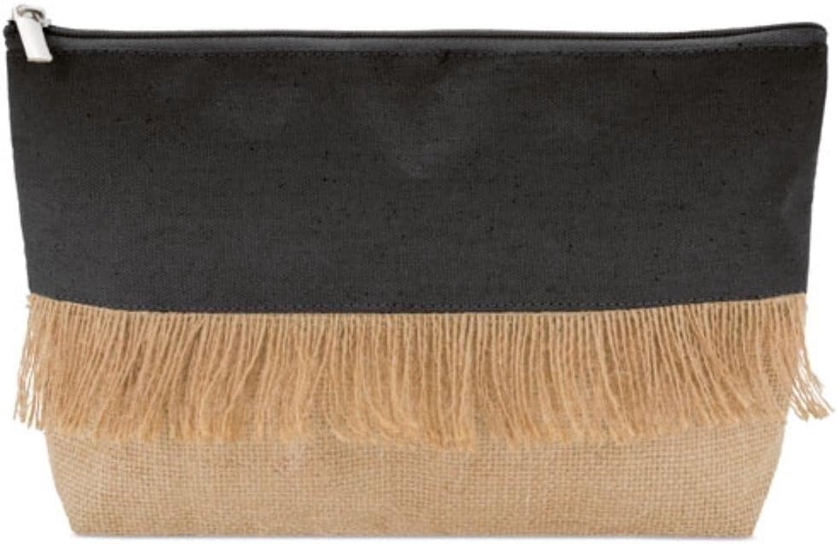 Jute toilettas voor vrouwen - 25 x 20 x 5 cm - met rits en kwast - ideaal voor make-up op reis - ShopVlot