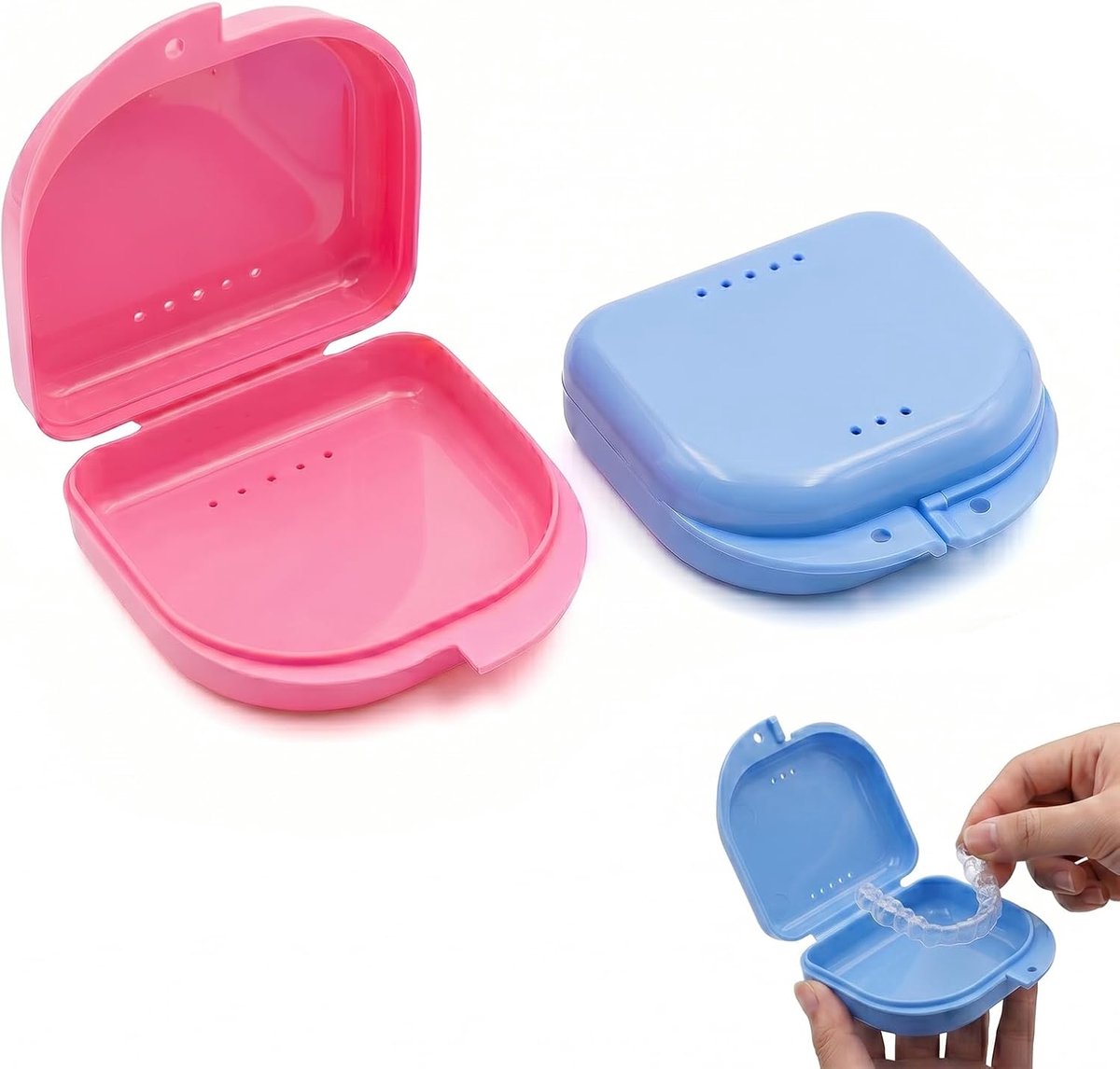 Doosjes voor tandheelkundige apparaten - set van 2 - blauw en roze - hygiënische bescherming voor onderweg - ShopVlot