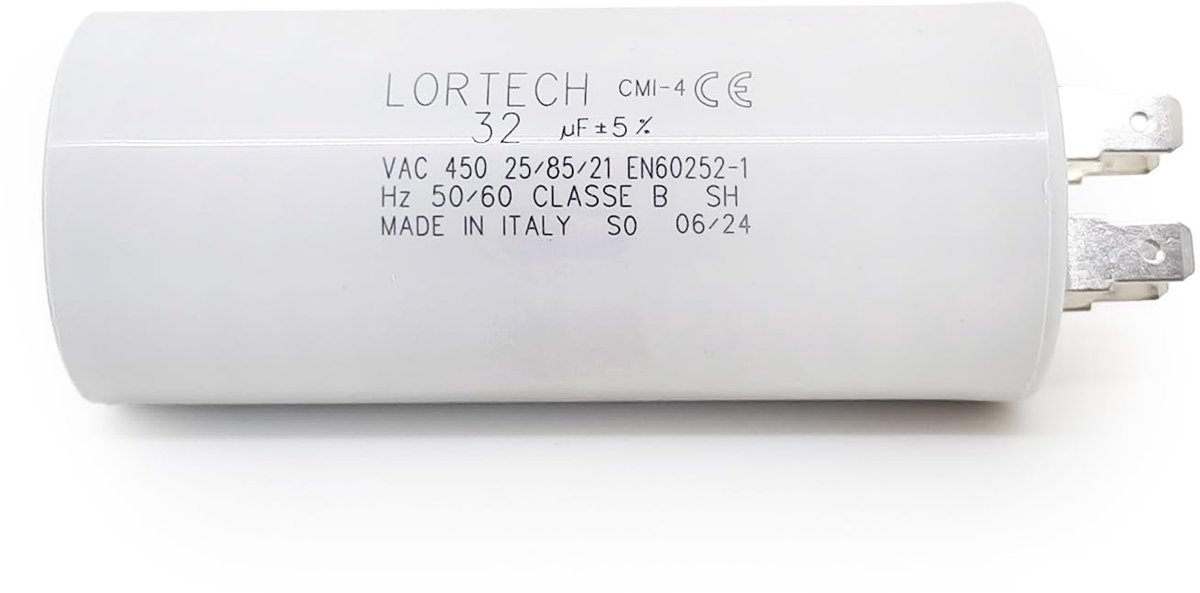 Permanent condensator 32 µF - Ø 40 mm x 93 mm - vlakke bodem - ideaal voor elektrische motoren - ShopVlot