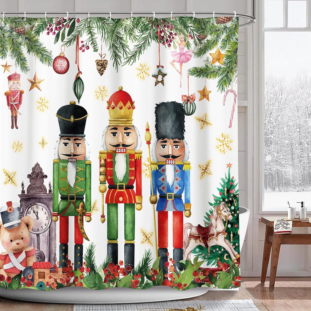 Douchegordijn Kerstman 180 x 180 cm - Polyester - Waterdicht - Ideaal voor badkamerdecoratie - ShopVlot