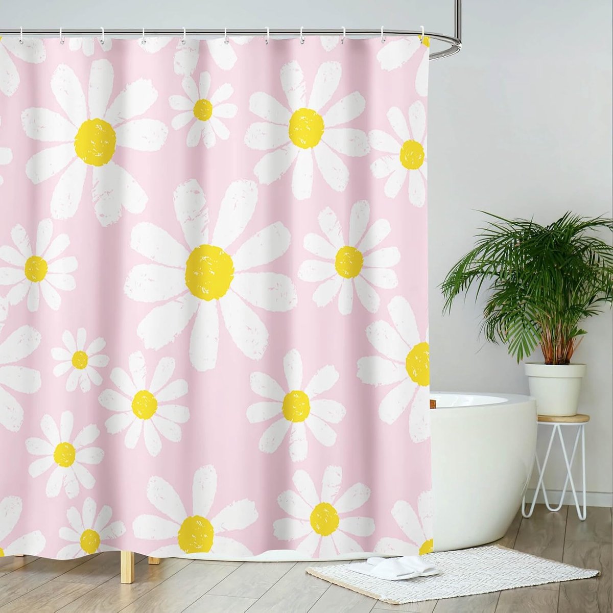 Douchegordijn 180x180cm - roze madeliefjes - polyester - waterdicht en duurzaam - ShopVlot
