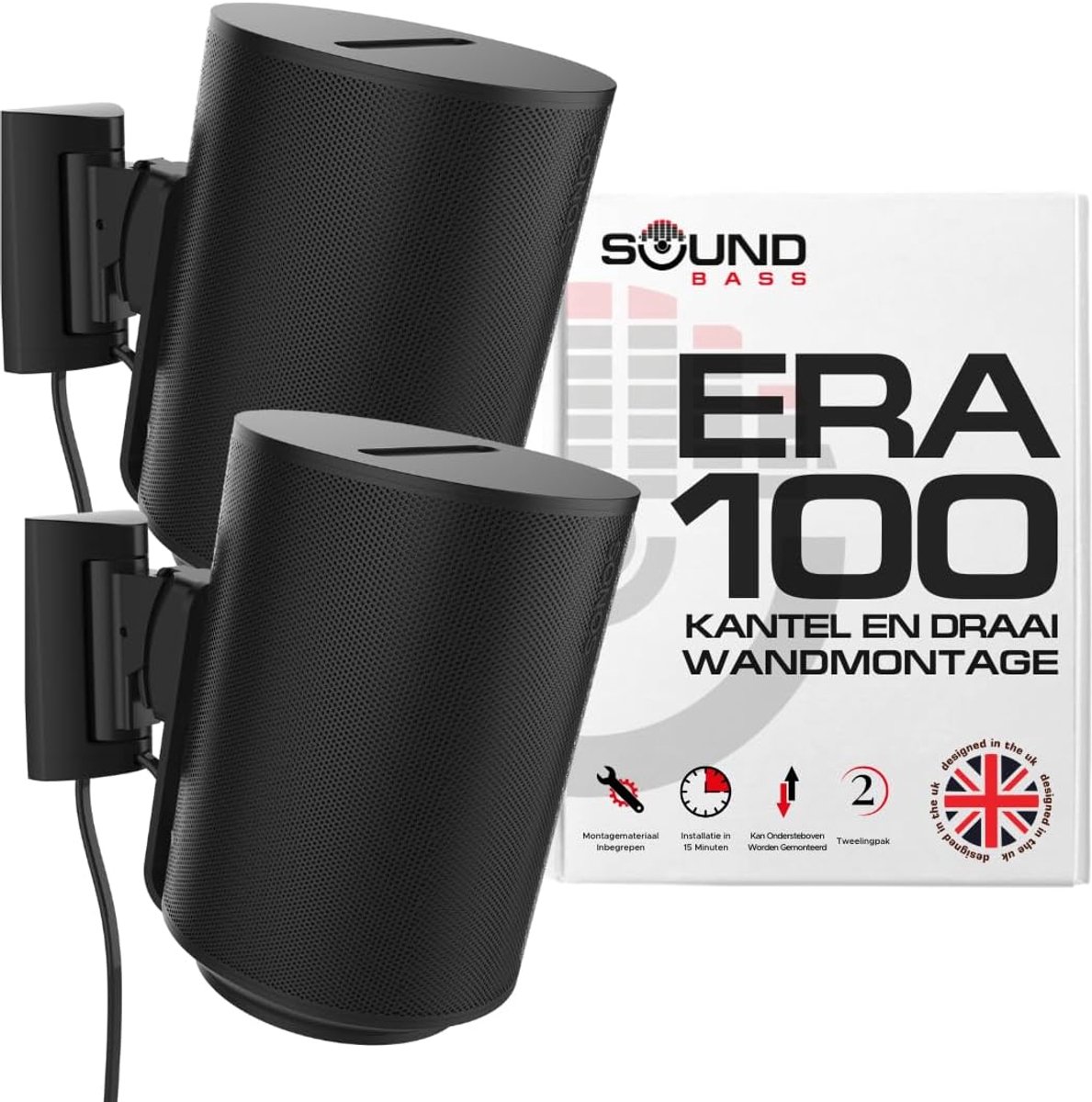 Wandbeugel voor Sonos ERA 100 - Tiltable en draaibaar - Dubbelpack met montagemateriaal - ShopVlot