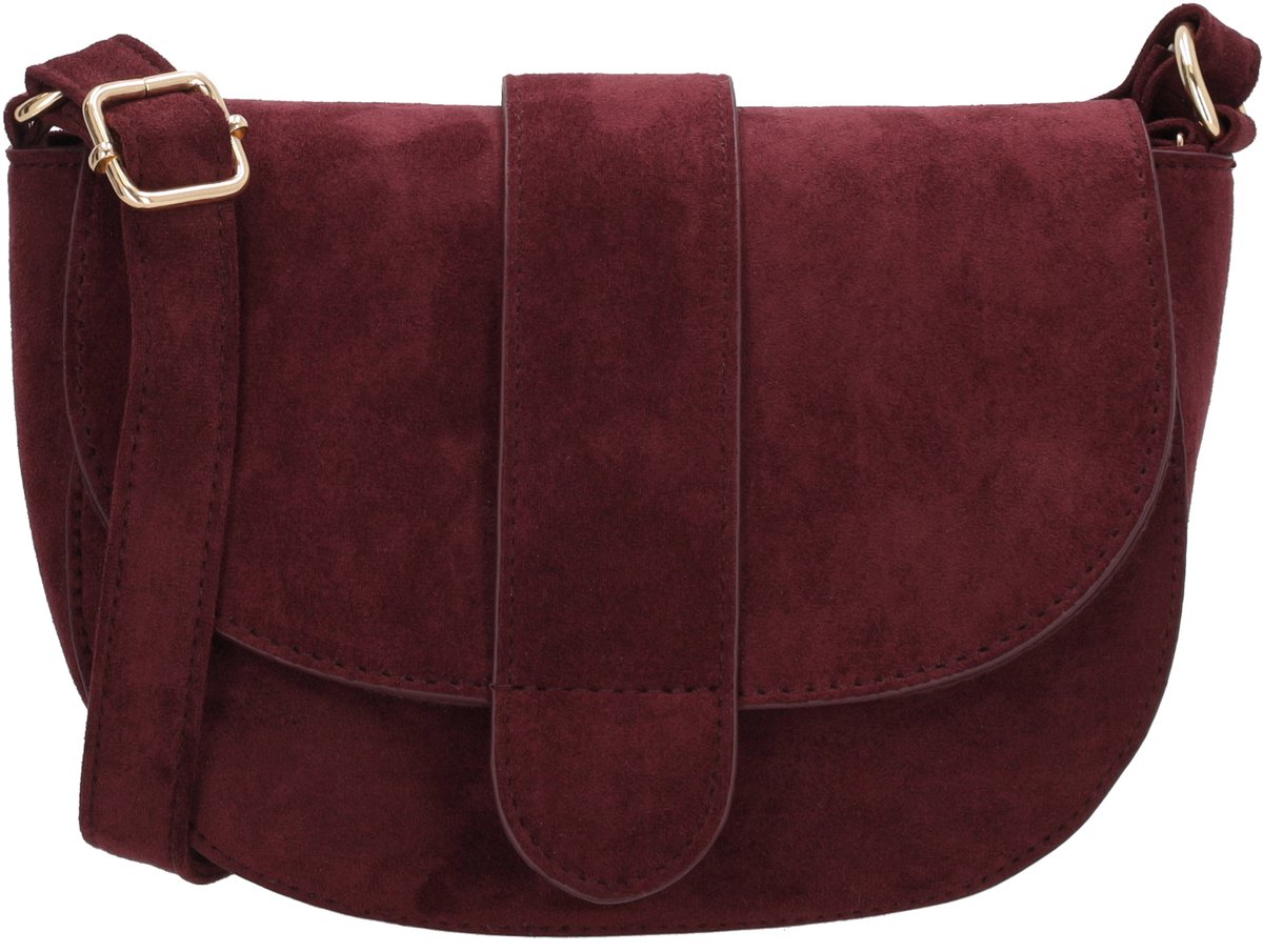 Beagles Chino Crossbodytas - Faux Suède - Schoudertas - Damestas - Overslag - Verstelbare Schouderband - Goudkleurige Details - Bordeaux rood