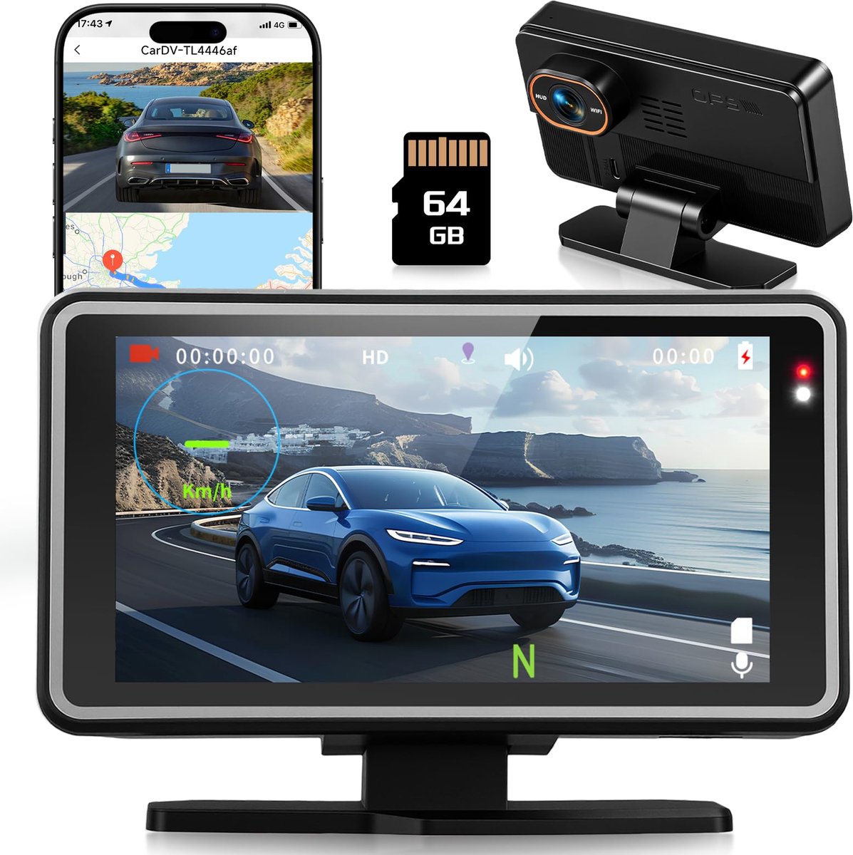 Dashcam met WiFi en GPS - 64G SD-kaart - loopopname - veilig autorijden - ShopVlot