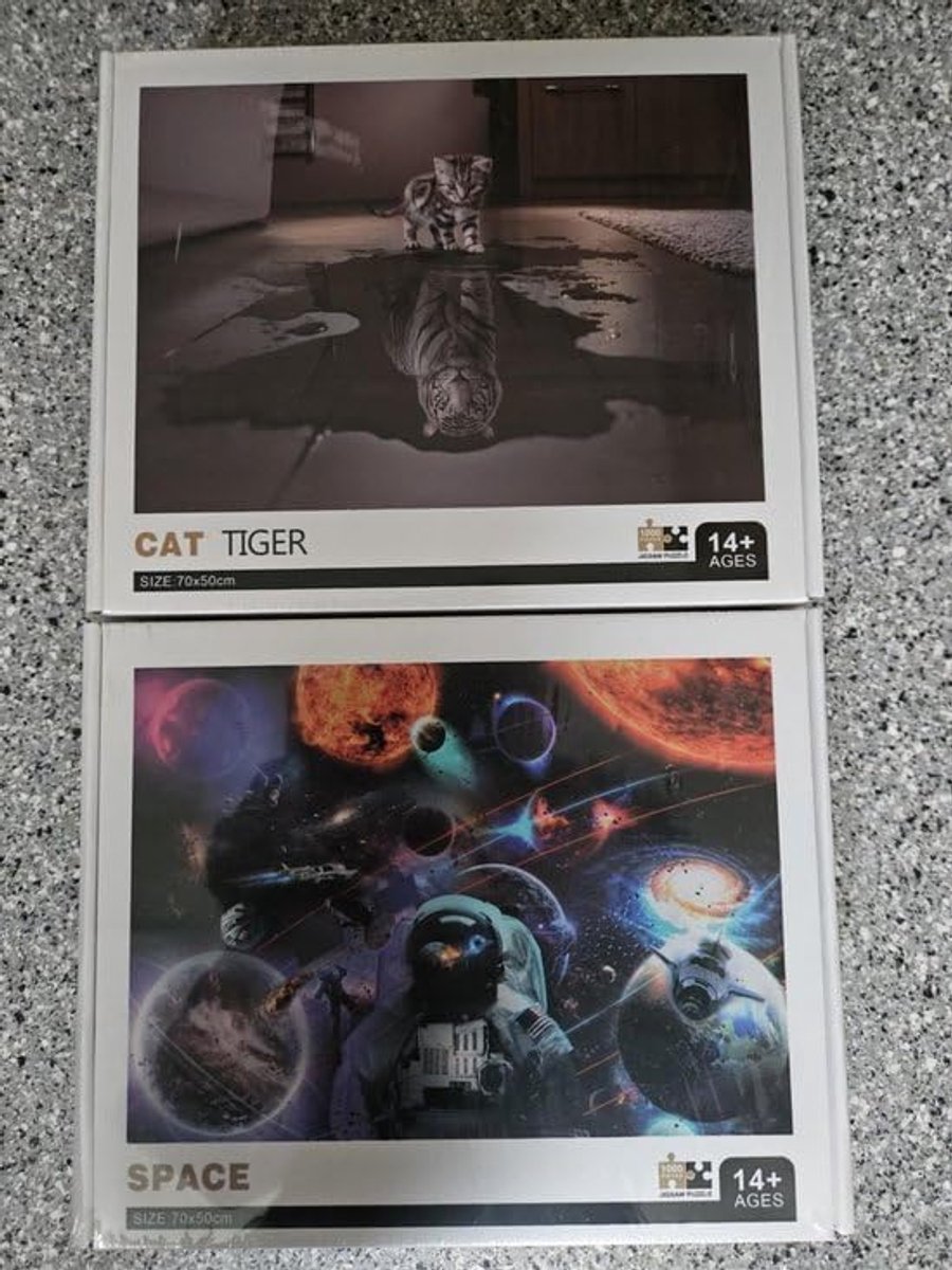 puzzels 1000 stukjes 70 cm x 50 cm - 2-delige set - katten in de ruimte - perfect voor puzzelplezier - ShopVlot