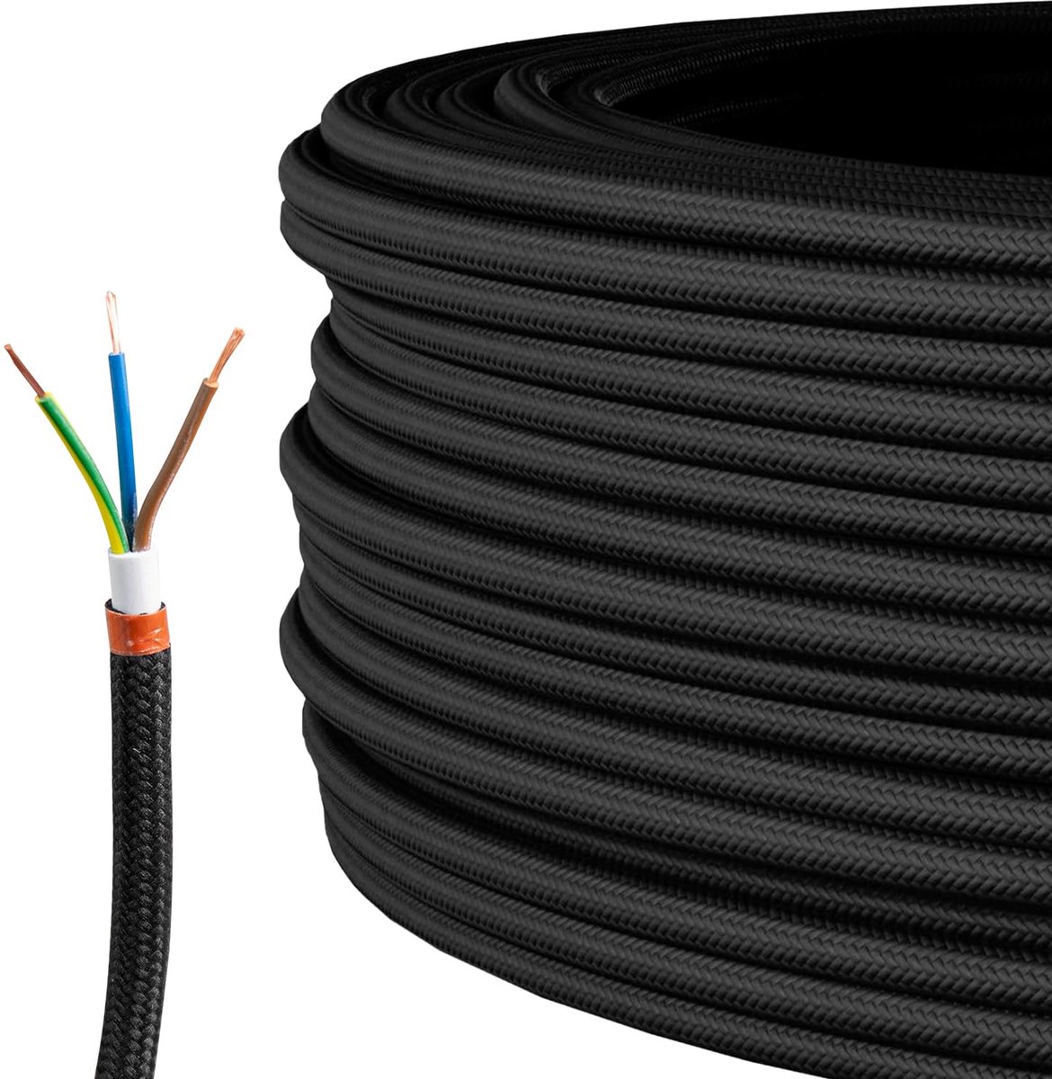 Rond kabel 3 x 0.75 mm² - textielcoating goudkleurig - zwart - ideaal voor lampen - ShopVlot