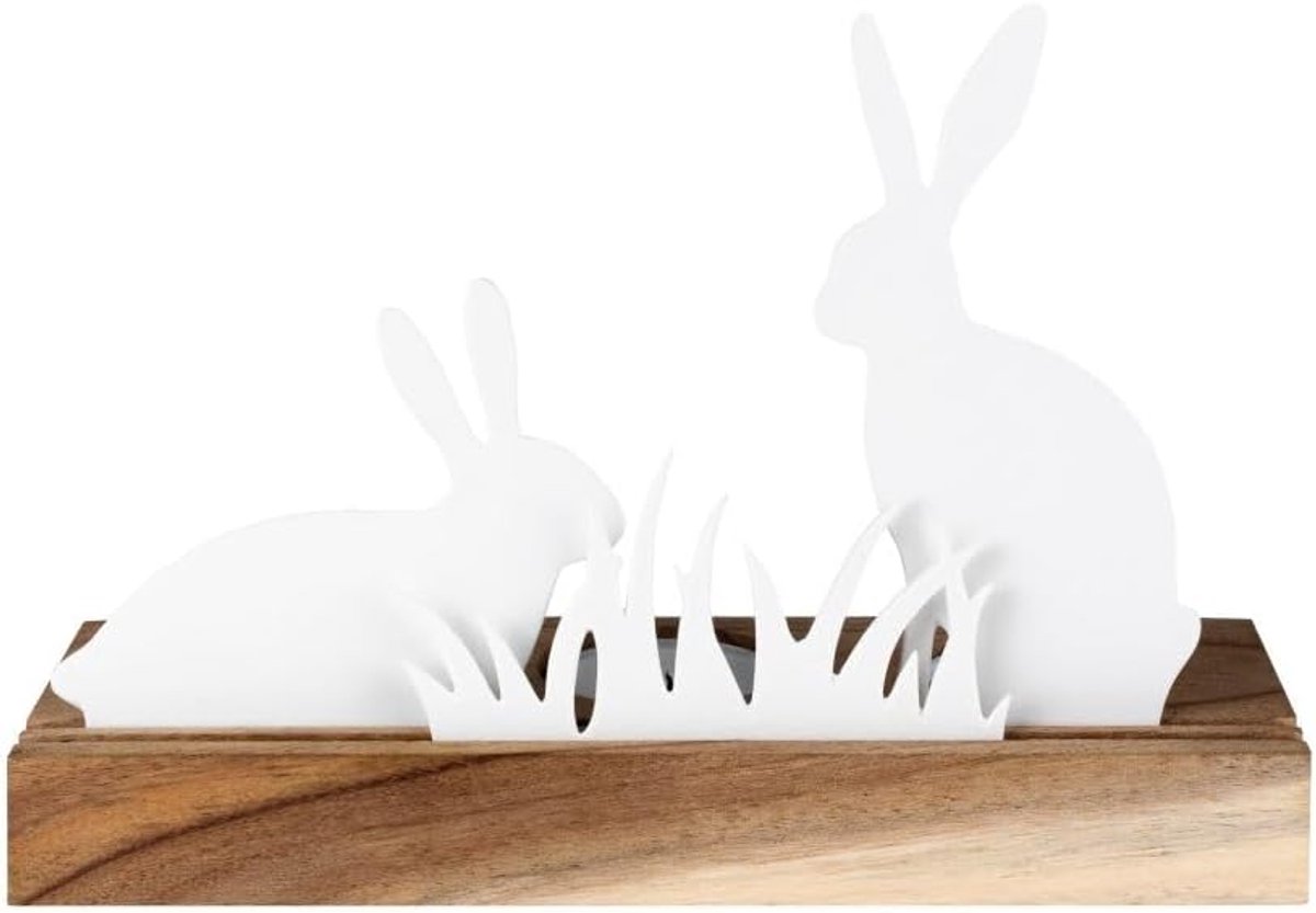 Decoratieve konijn lichtobject - hout en fijn porselein - sfeervolle verlichting voor Pasen - ShopVlot