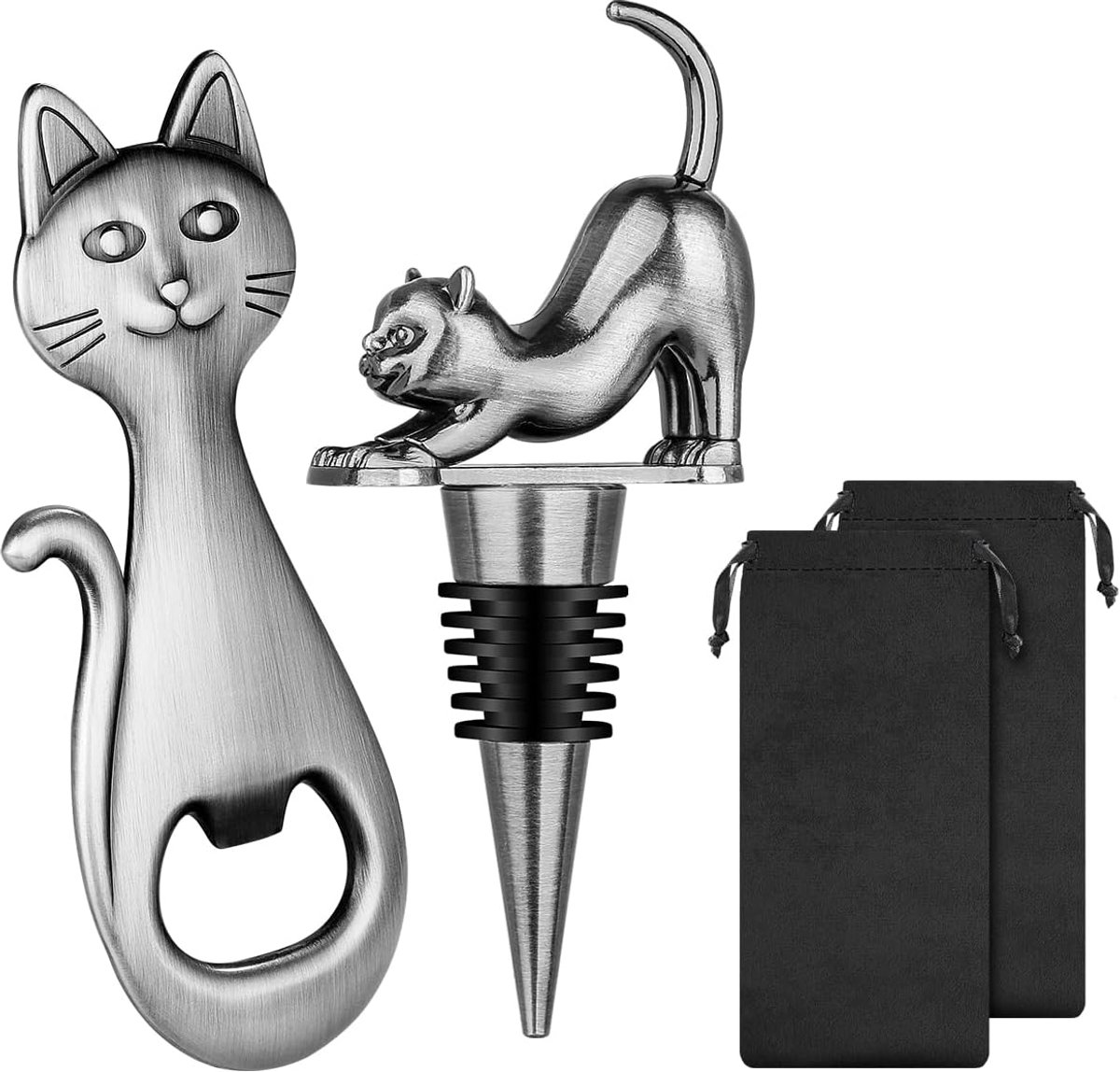 Cadeaus voor kattenliefhebbers - schattige set kattenthema - wijnstop en flesopener - ShopVlot