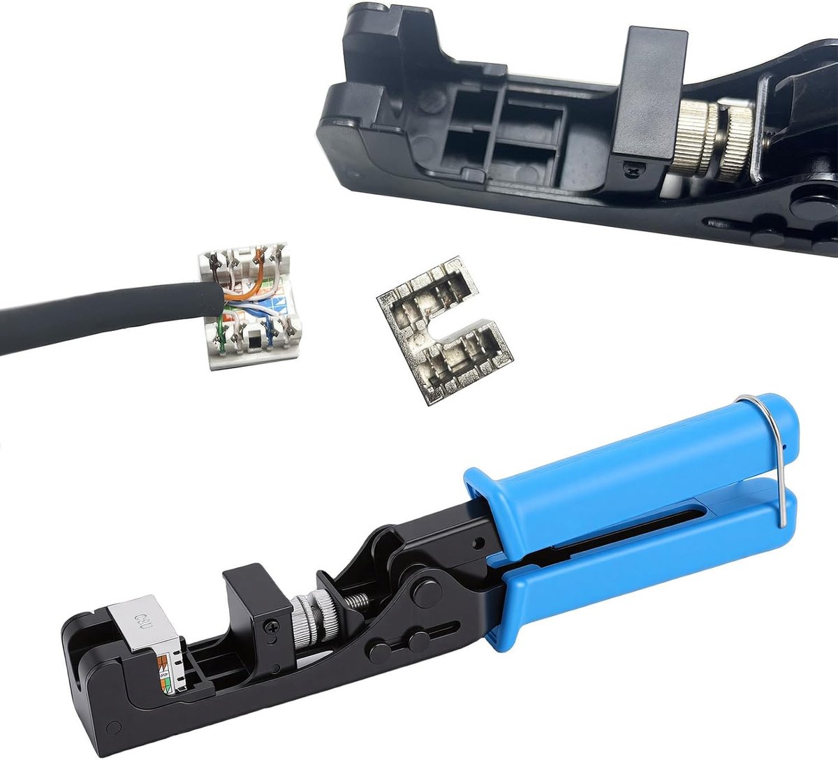 Rj45-krimptang voor Cat5 Cat6 - 90°&180° netwerkmodules - instelbare diepte - efficiënt in krappe ruimtes - ShopVlot