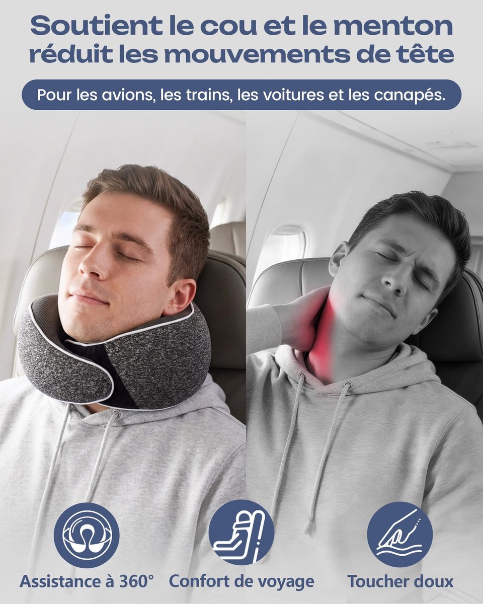 Reiskussen traagschuim - 4-in-1 nekkussen met 3D-masker - compact en wasbaar - ideaal voor onderweg - ShopVlot