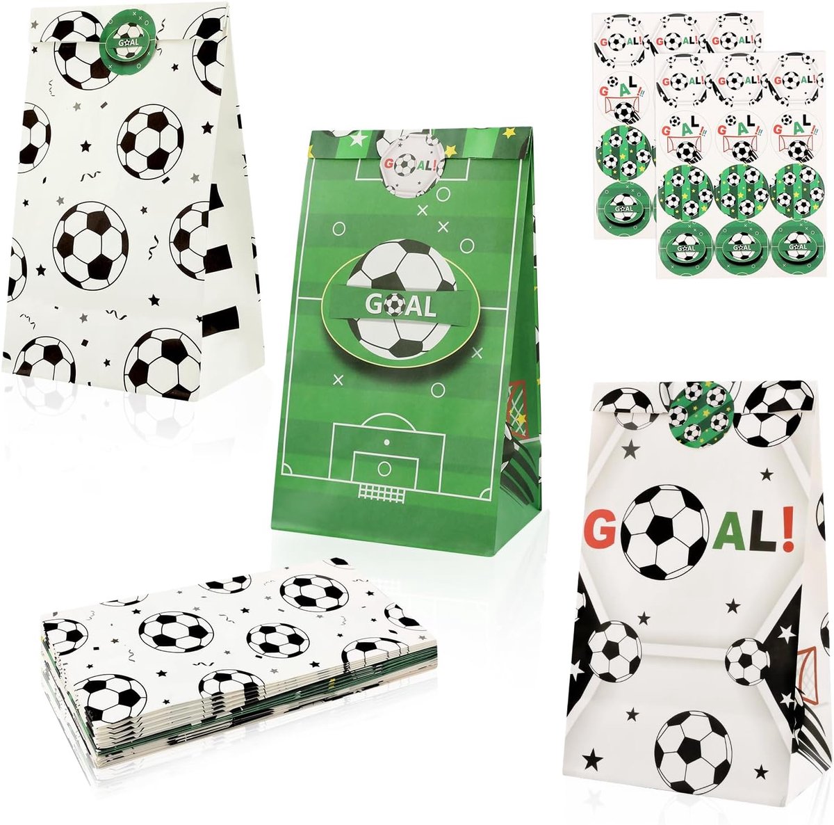 Cadeauzakjes voetbal 15 stuks - papieren zakken met stickers - perfecte feestdecoratie voor kinderen - ShopVlot