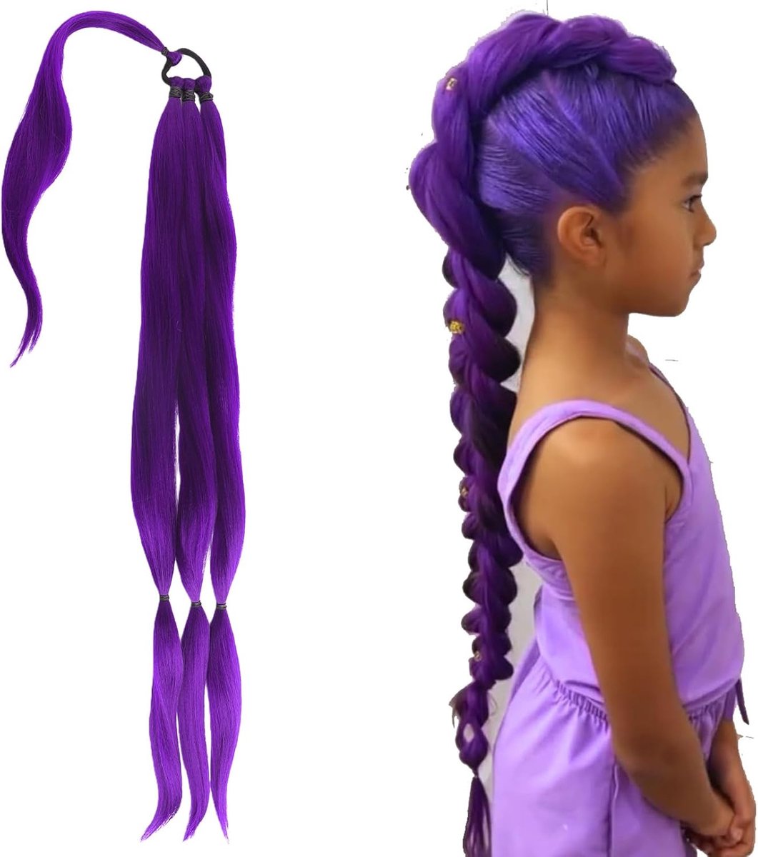 Haarextensions 20 Inch Paars - Voorgevlochten Ponytail - Ideaal voor Cosplay en Halloween - ShopVlot