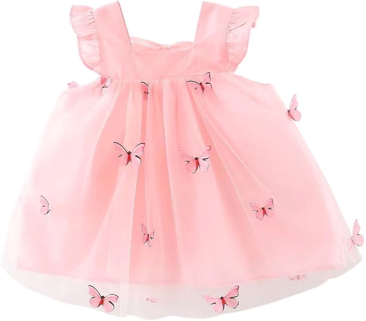 Babymeisjes zomeroutfit 12-18 maanden - vierkante hals - 3D vlinder - perfecte prinsessenjurk - ShopVlot