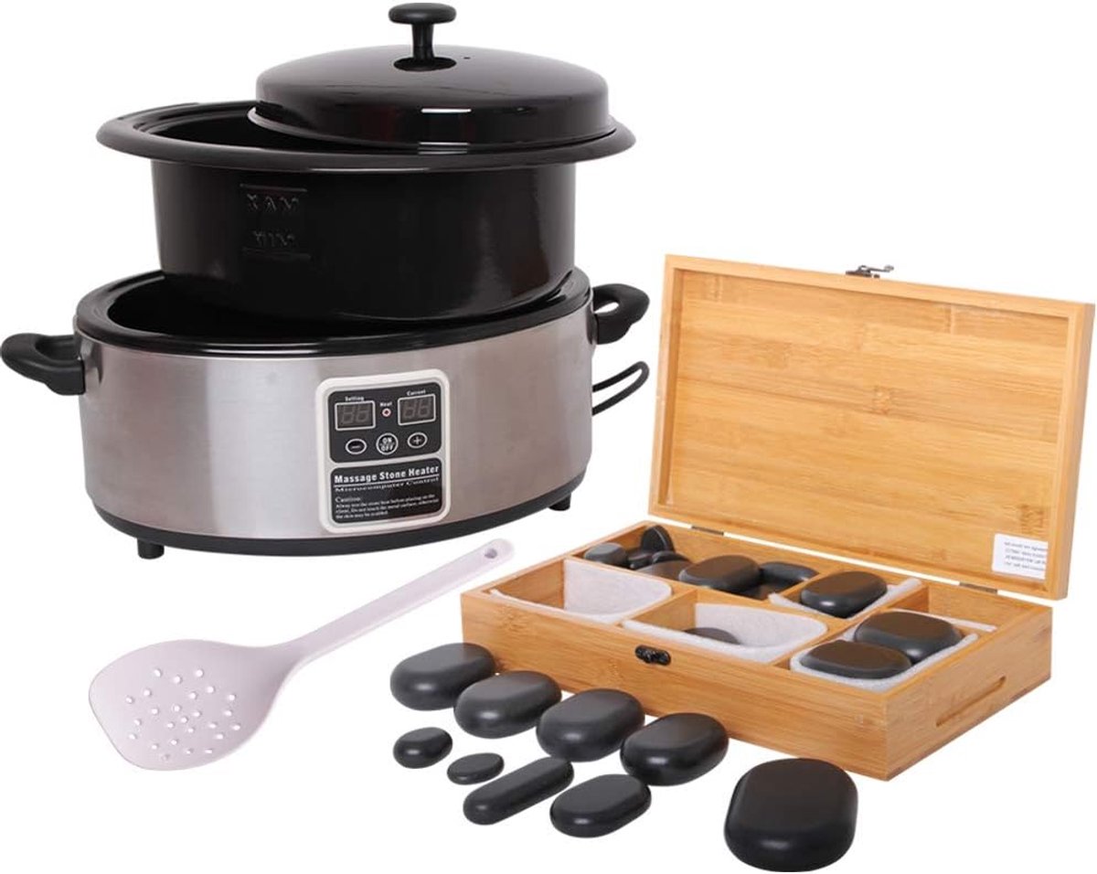 Hot stone massage set basis - 45 basalt stenen - inclusief verwarmingsapparaat - voor ontspannende massages - ShopVlot