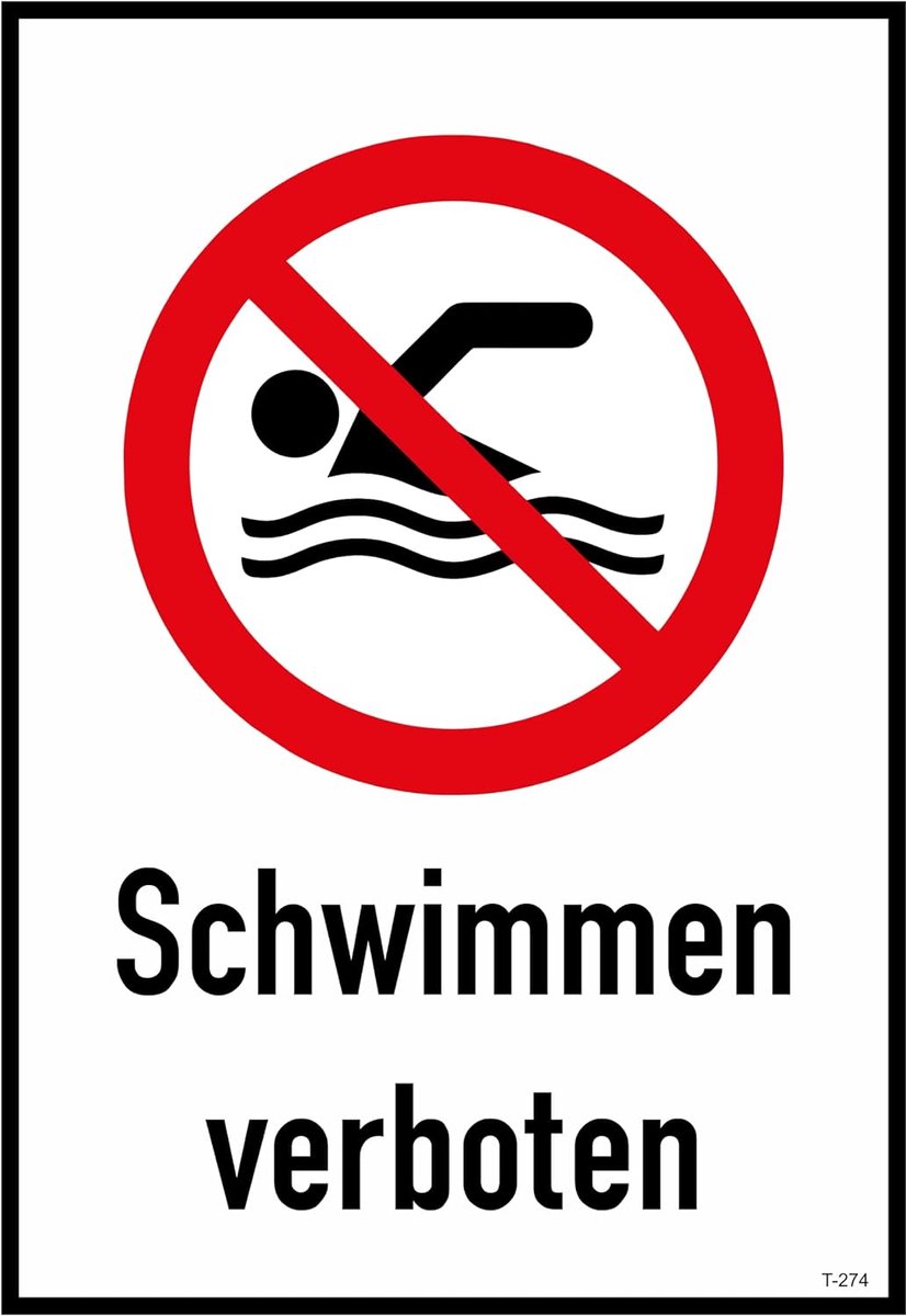 Verboden te zwemmen sticker 23x16cm - zelfklevend - glossy UV-print - voor veiligheid - ShopVlot