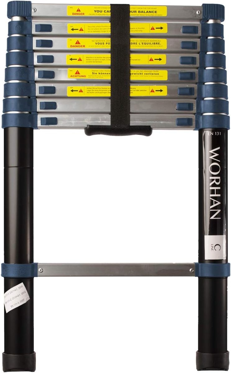 Telescopische ladder 2.6 m - aluminium - 150 kg draagvermogen - ideaal voor veilig klimmen - ShopVlot