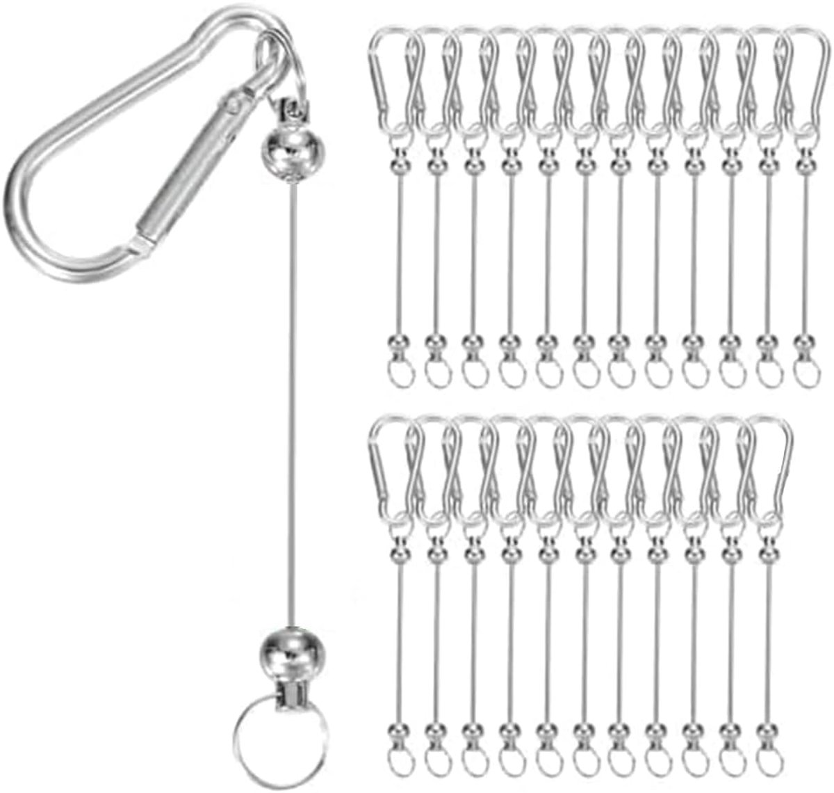 Sleutelhangers met kralen 24-delig - metalen sleutelhangers - zilverkleurige karabijnhaak - eenvoudig aan te passen - ShopVlot