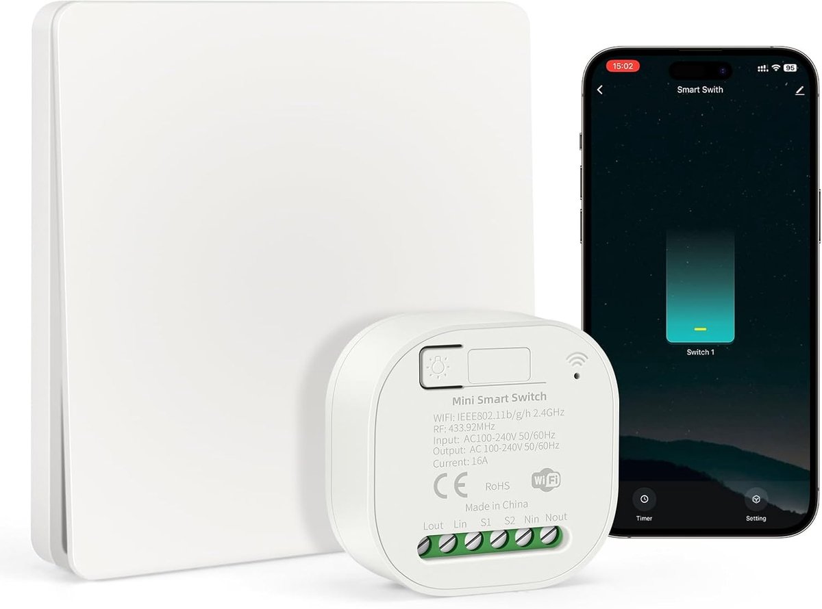 WIFI Lichtschakelaar Kit 16A - Draadloos, inbouw, met timer - Voor slimme verlichting - ShopVlot