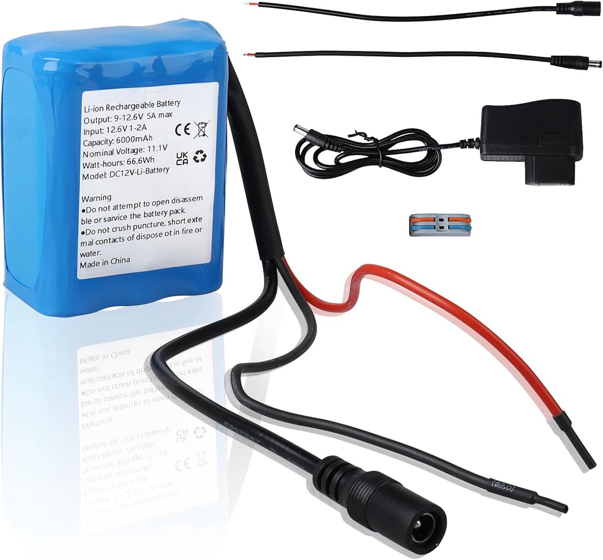 Li-ion batterij 12V 6000mAh - Oplaadbaar - Inclusief laadkabel - Ideaal voor draadloze camera's - ShopVlot