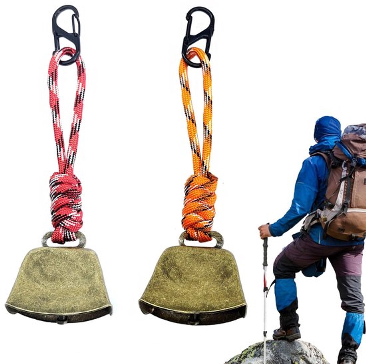 2 stuks deurbel tegen beren, karabijnhaak met berenbel, luide beer, voor wandelaars, luide beer, voor wandelen, kamperen, outdooractiviteiten (B1)