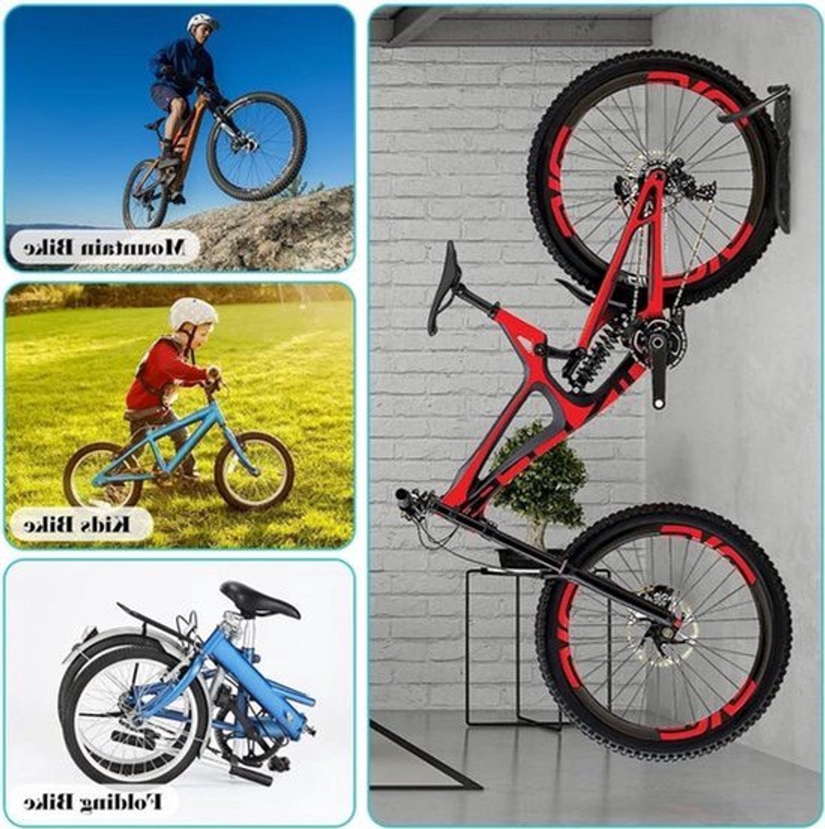 2 stuks Heavy Duty Fietswandhaken voor Garage - Fietsstandaard en Fietshanger voor Indoor-fietsopslag