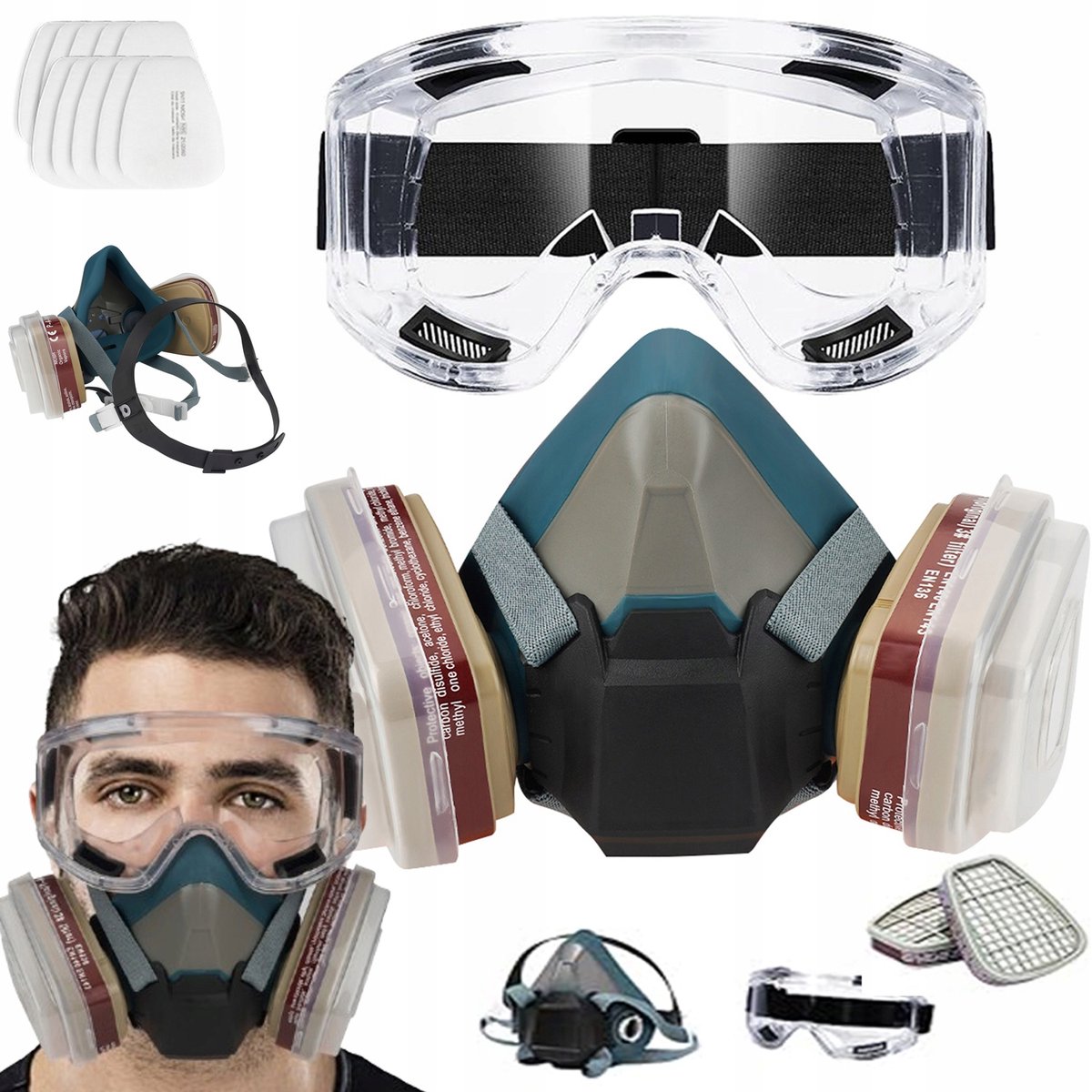 Merkloos Beschermend Verfmasker met Filters en Veiligheidsbril