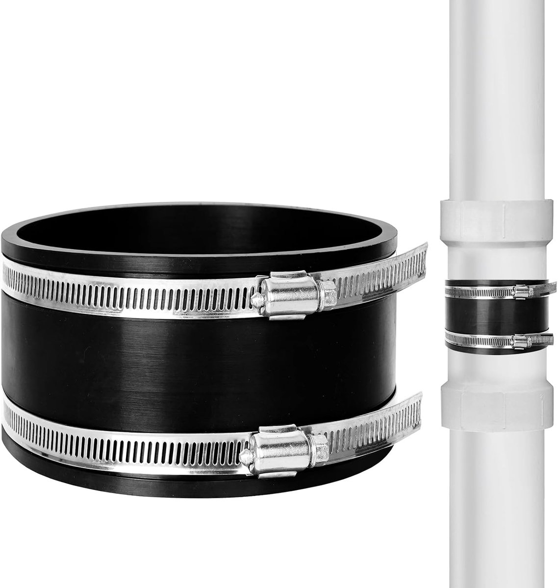 Gummimuffe 150mm - Flexibel - Twee RVS Schalen - Geluidsreducerende Koppeling - ShopVlot