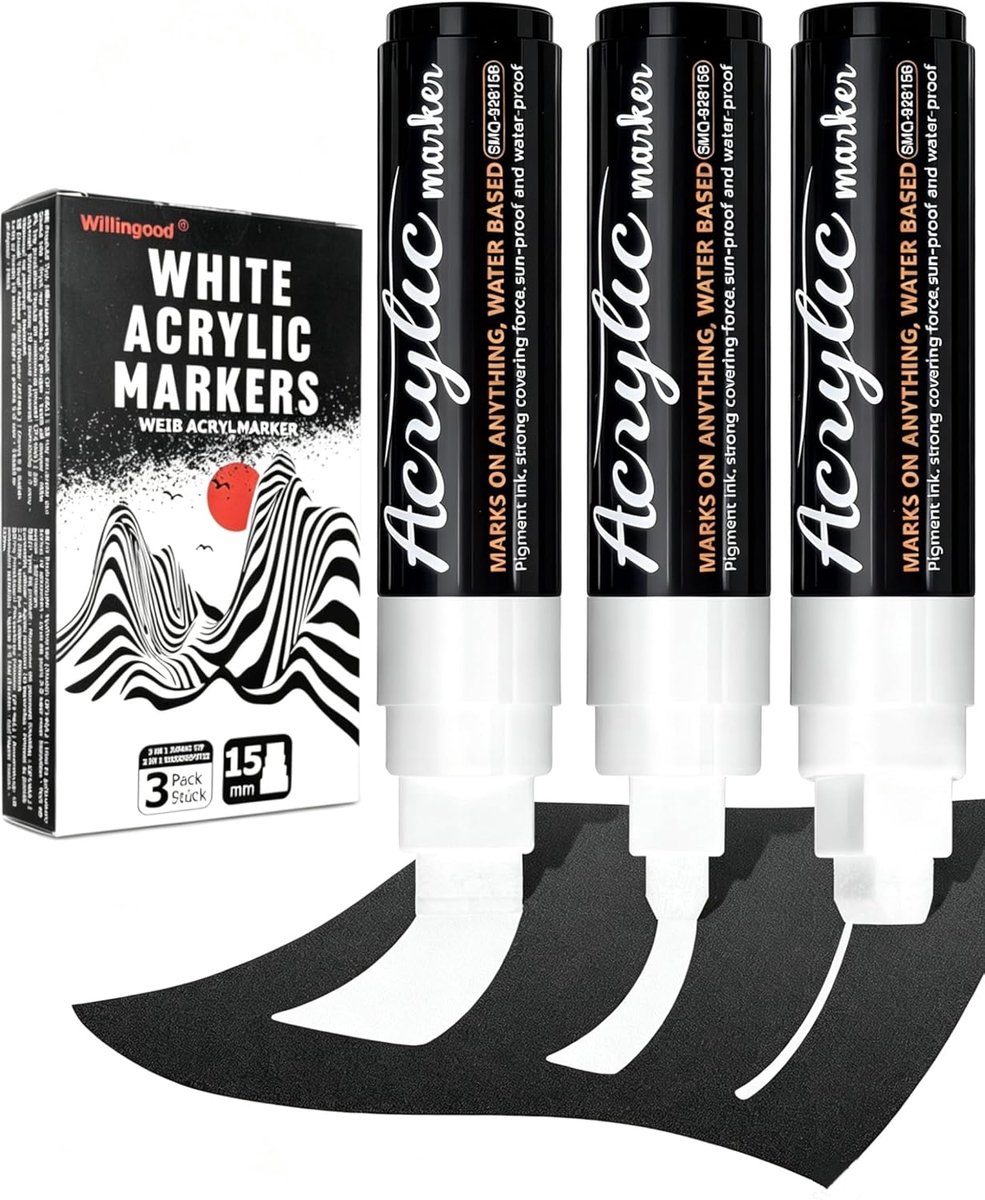 Acrylstiften 3 x Jumbo Marker Pens 15mm - Waterdicht en Sneldrogend - Voor Creatieve DIY Projecten - ShopVlot