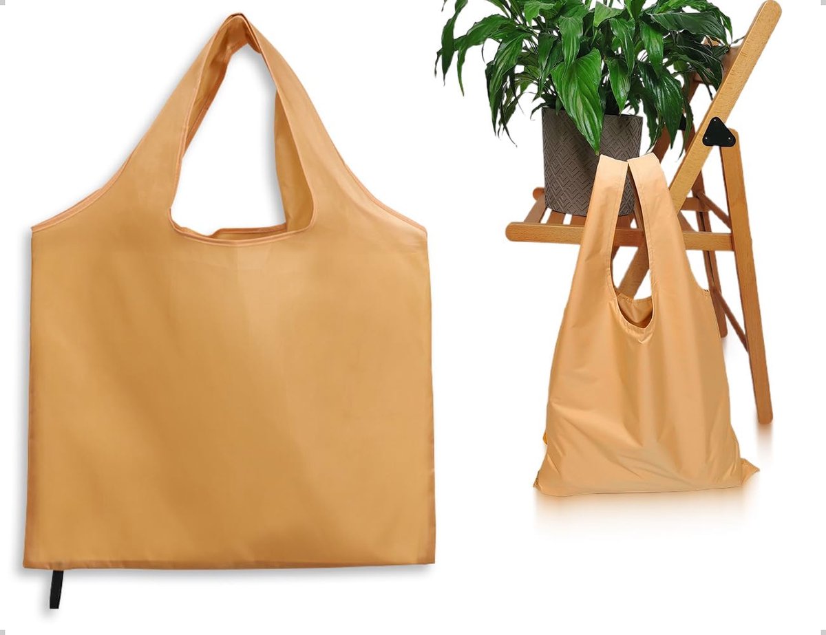 Vouwbare boodschappentas - groot formaat 69x56cm - khaki - herbruikbaar en wasbaar - ideaal voor boodschappen - ShopVlot
