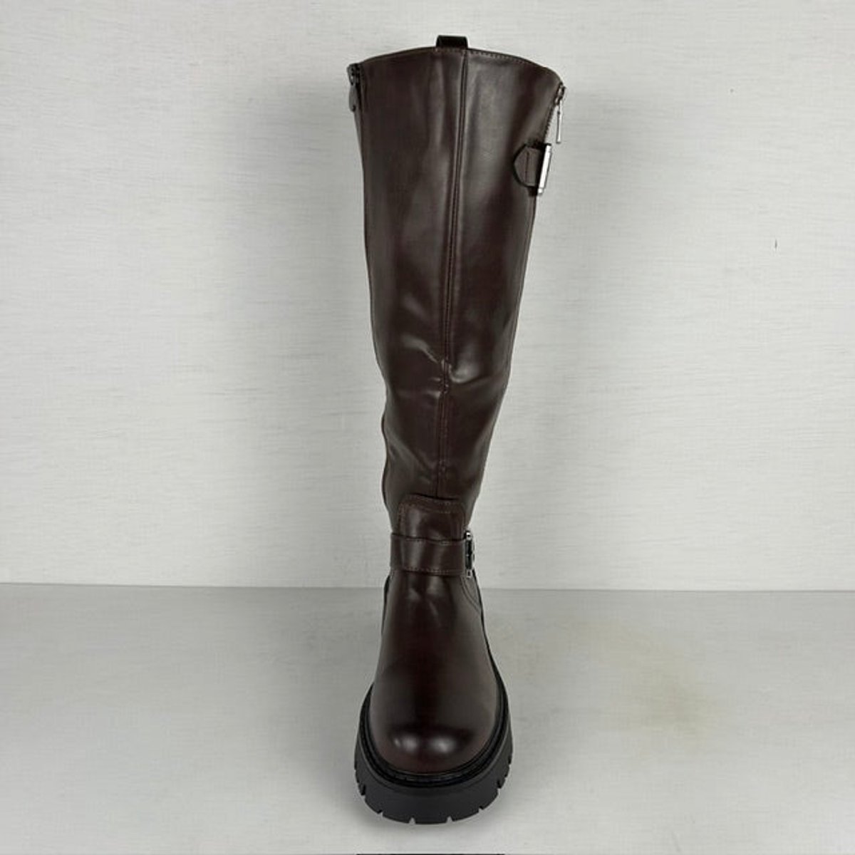 Stoere leatherlook laarzen met rits en gespjes bruin (Verstelbare schacht) Bruin / 38