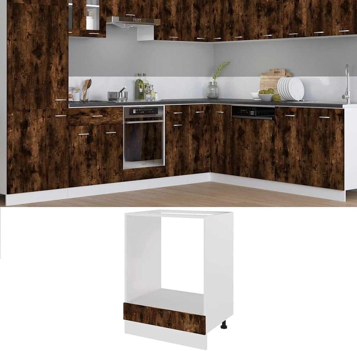 Ovenkast Lyon - Keukenkast Oven - Keuken organiseren - Stabiele constructie - 60 x 46 x 81.5 cm - Rookeiken
