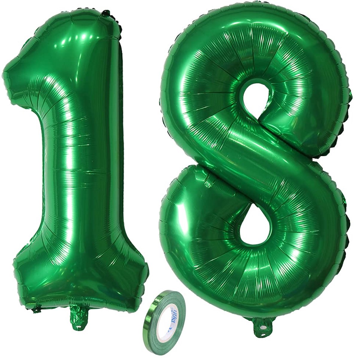 Folieballon cijfer decoratie groen 18 voor meisjes en jongens, 32" XXL 80cm reusachtig nummer opblaasbare helium ballon groene figuren cijfers ballonnen voor 18e verjaardag feestdecoratie