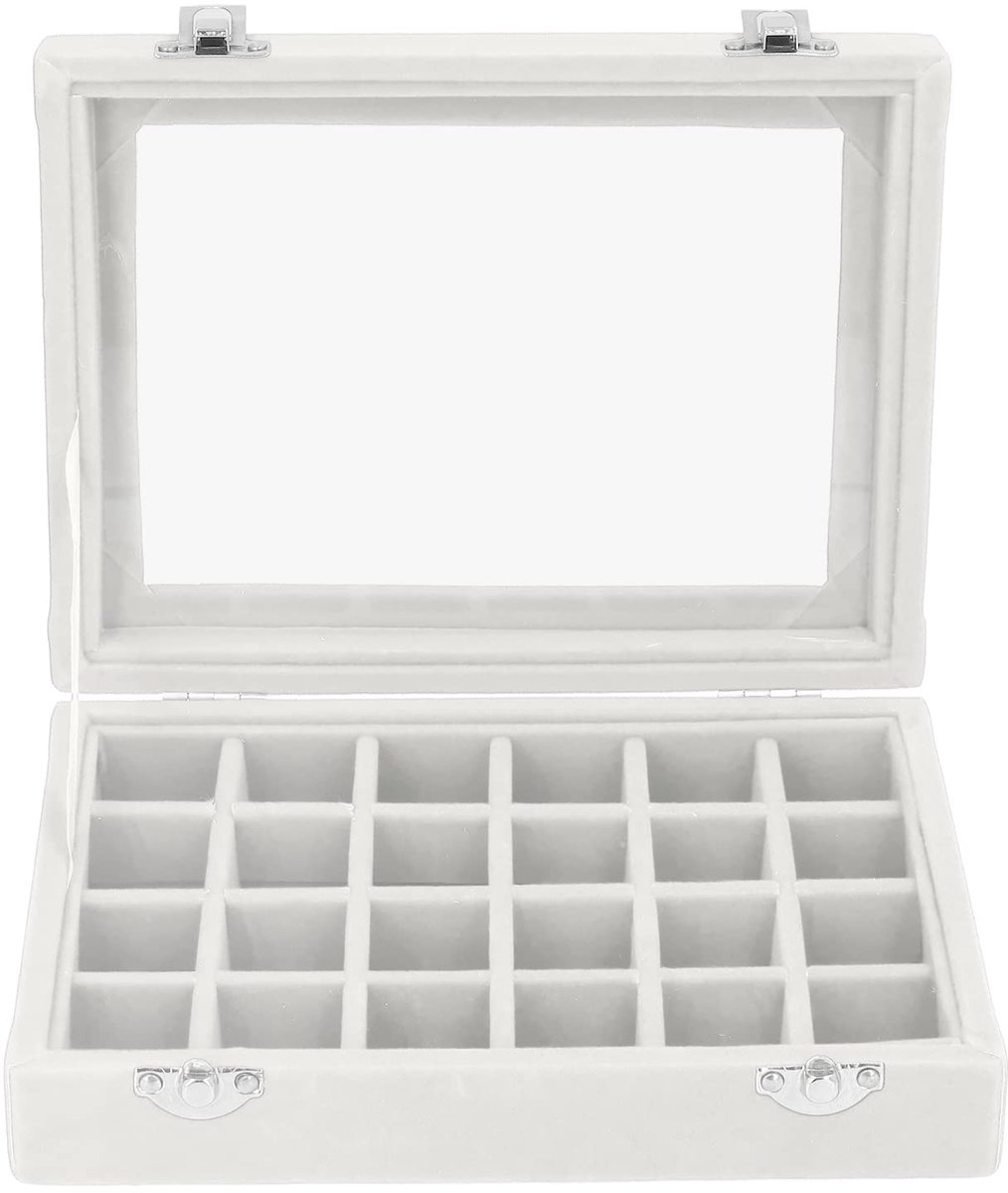 Fluwelen Juwelendoos Met 24 Verwisselbare Compartimenten - Compacte Oorbelorganizer En Opbergkoffer(wit)