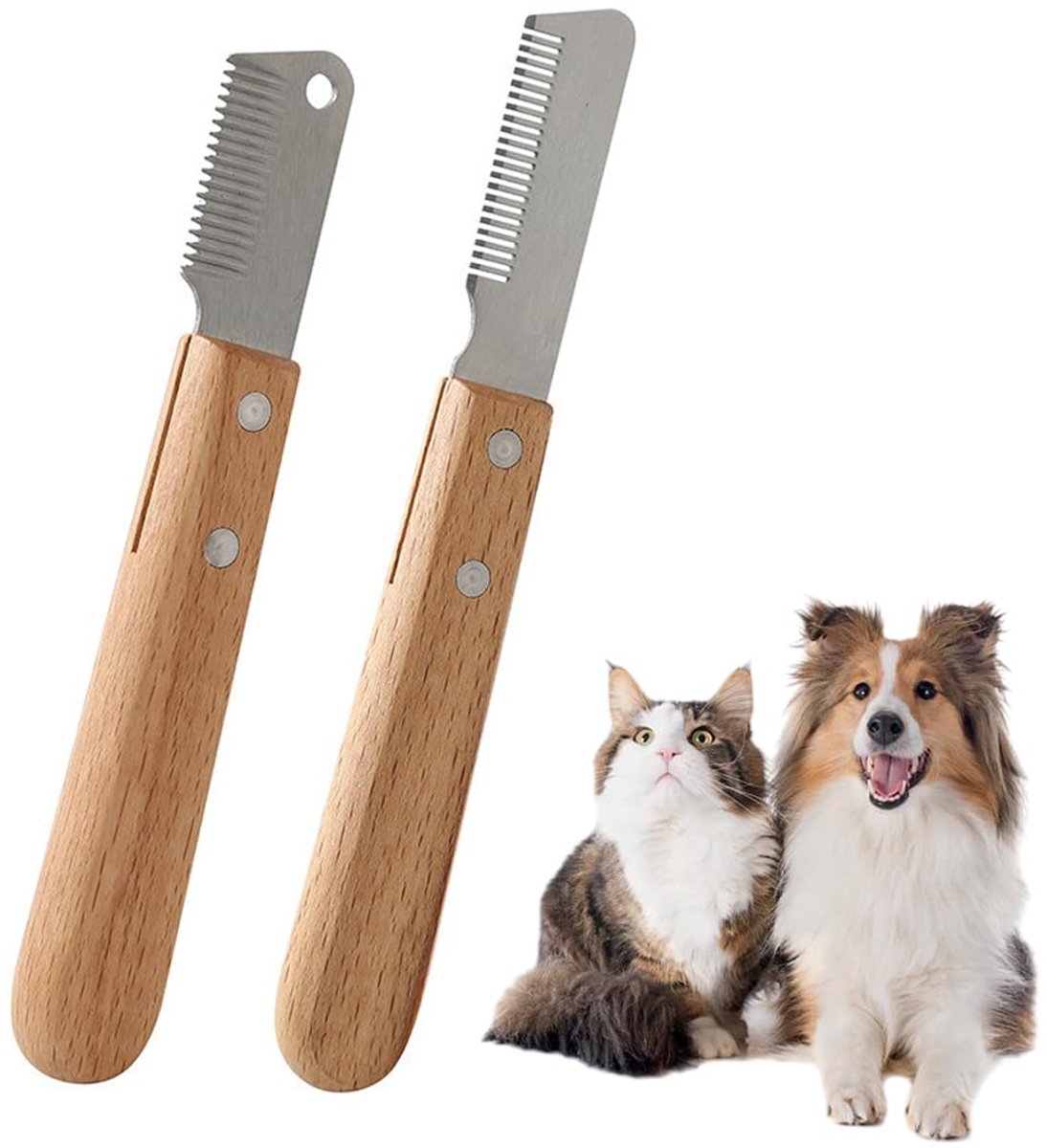Hondenborstel en kattenborstel, trimmerset, vachtverzorgingskam voor honden, onderwol, vachtmes, hondenschaar, roestvrijstalen messen voor lang en kort haar