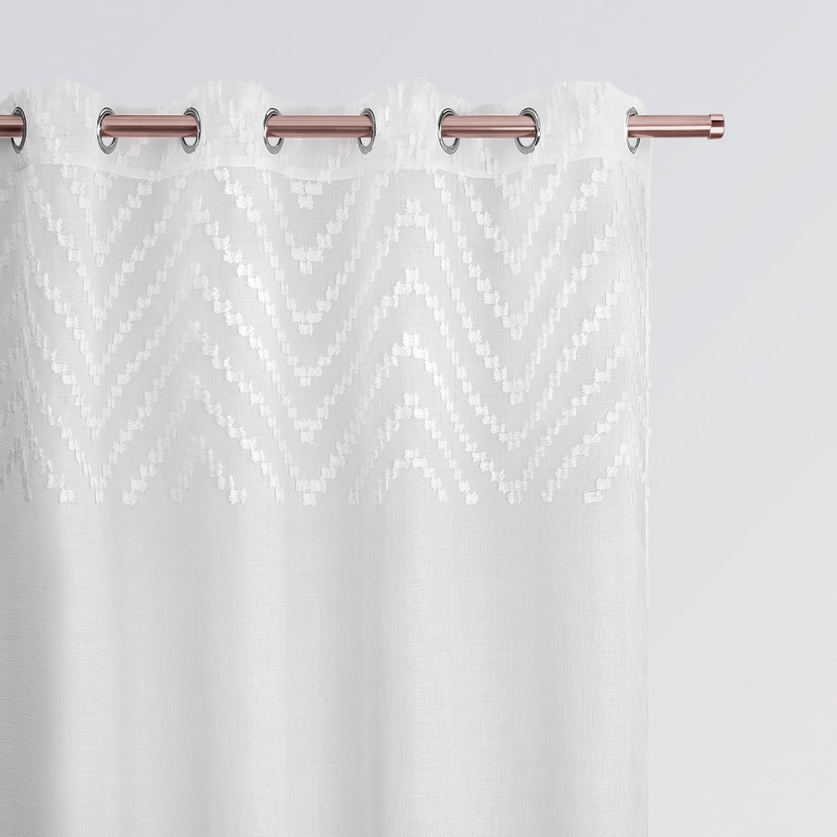 Gordijn met oogjes, 140 x 250 cm breedte x hoogte, voor woonkamer, slaapkamer, transparant, modern gordijn, sjaal, woonkamer, slaapkamer, pompons wit, 1 stuk