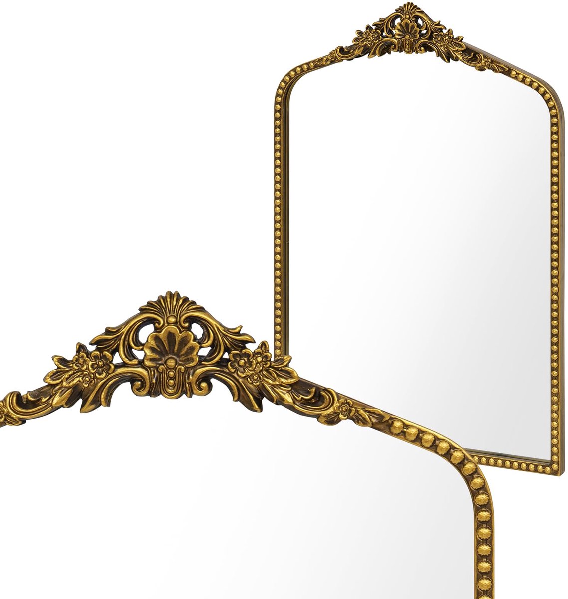 Spiegel antiek 47 x 71 cm - vintage boogspiegel met sierlijk gouden frame voor entree, smalle gang en badkamer muurdecoratie