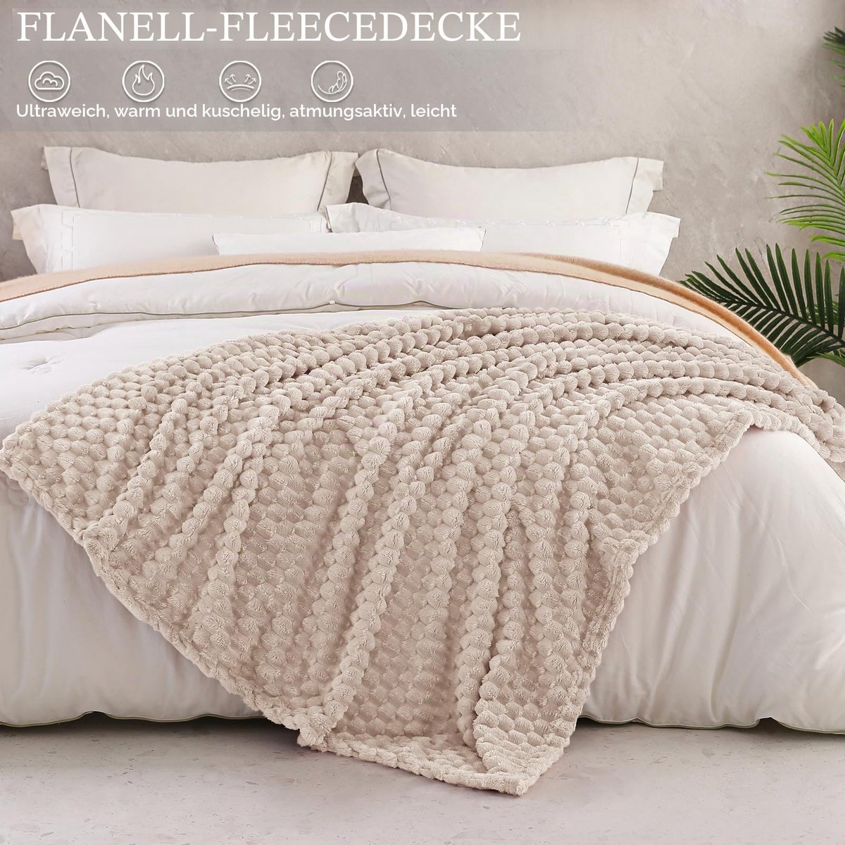 Mezcla King Size zachte fleece deken, 228 x 264 cm stijlvolle jacquard fluwelen deken voor bed, donzige, gezellige lichtgewicht voor alle seizoenen, kameel