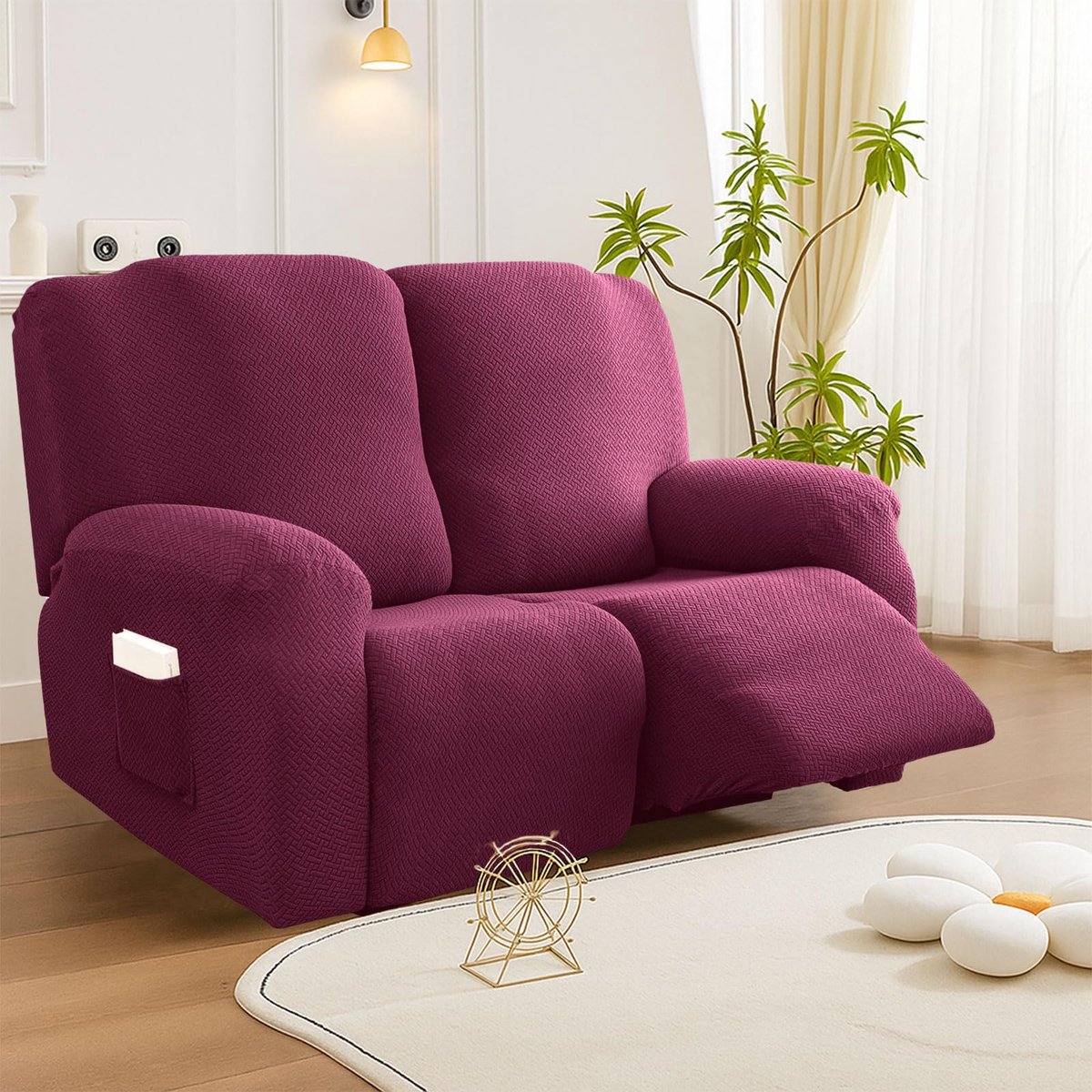 6 stuks relaxstoelhoezen met zakken, hoes voor fauteuil en fauteuil, antislip, high stretch met elastische bodem