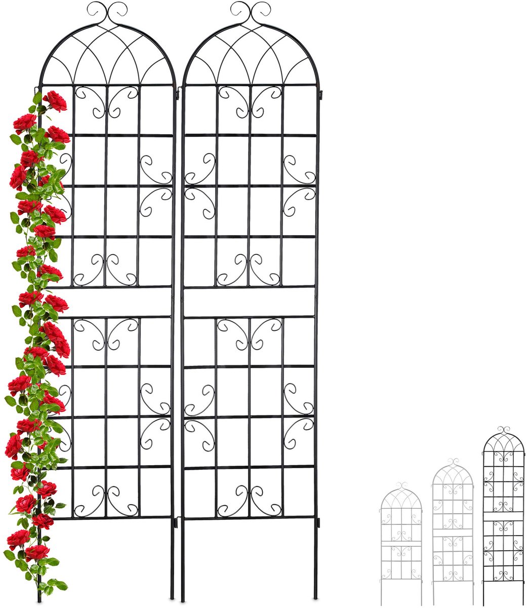 Plantenrek metaal, plantenrek voor in de tuin, plantensteun voor klimplanten, hoog, 220 x 50 cm, trellis, zwart
