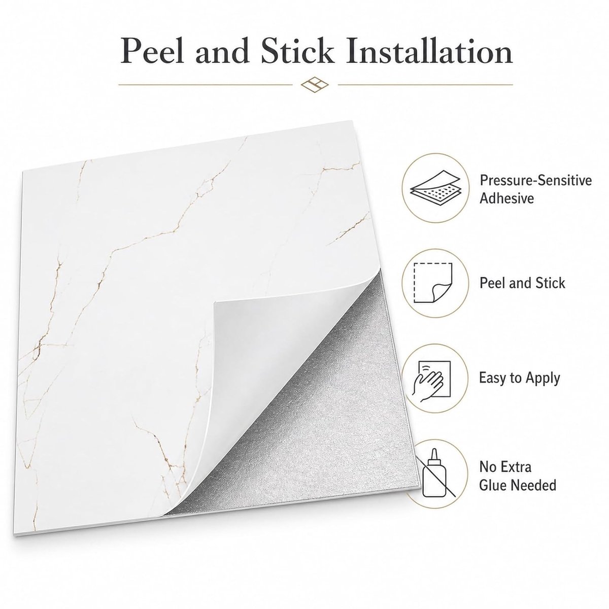 Set van 40 Zelfklevende PVC Vloertegels, Vinylvloer 30 x 30 cm, Geschikt voor Slaapkamer, Keuken en Woonkamer, Wit Marmerlook, 3.6 m² Vloerbedekking