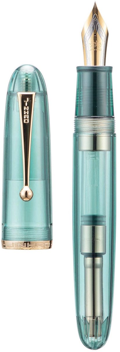 Dailygoods - Jinhao 9019 Dadao Vulpen met extra fijne penpunt, maat 8, houder van lichtblauw transparant acryl met gouden clip, groot formaat pen