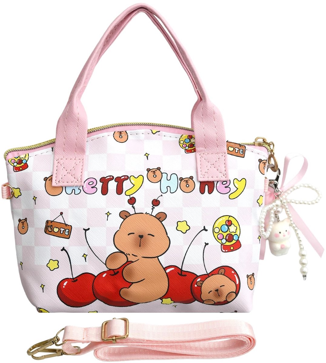 Dailygoods - Schoudertas voor kinderen, meisjes, mini-handtas met sleutelhanger, schattige kinderhandtas als portemonnee en schoudertas, PU-tas voor meisjes voor dagelijks gebruik en reizen