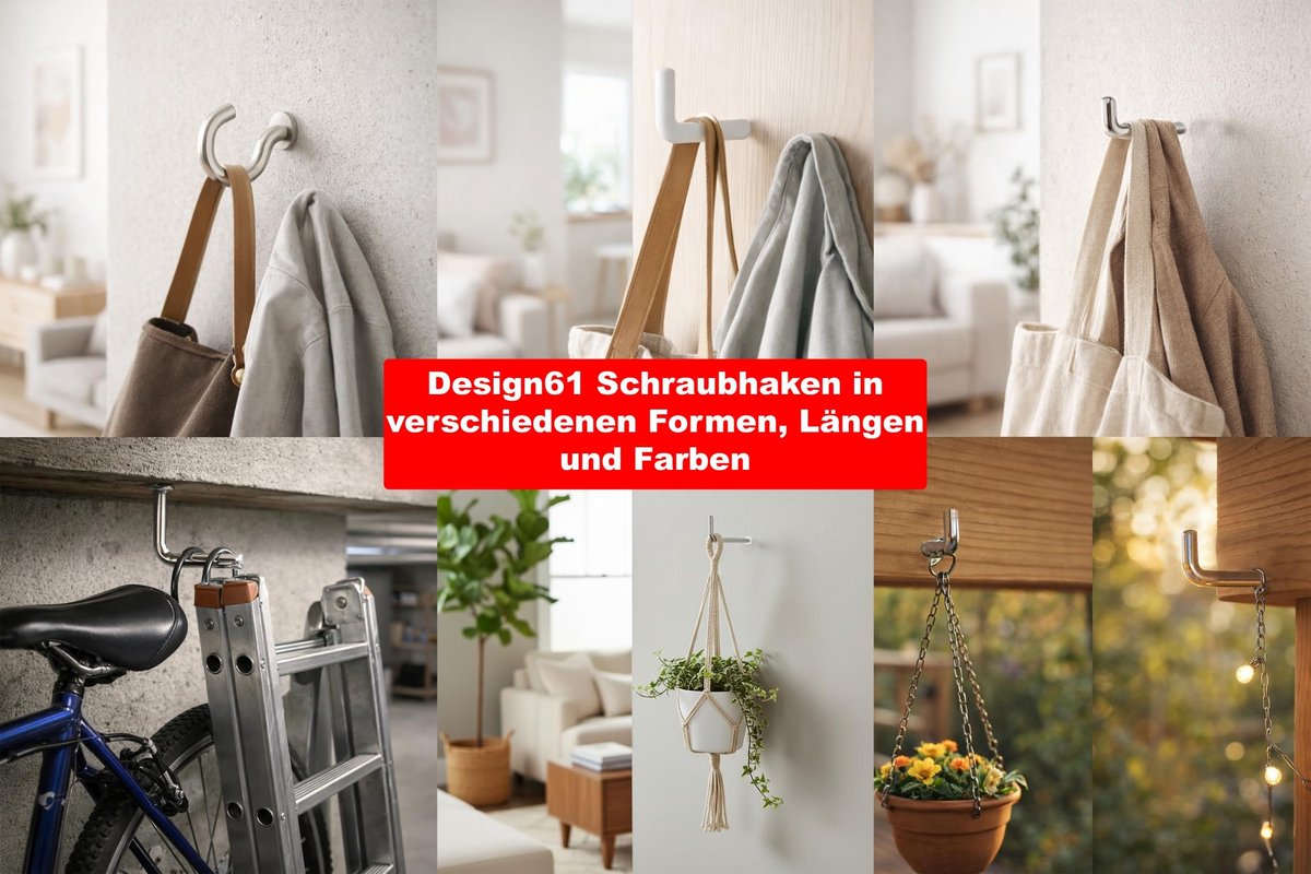 Dailygoods - Set van 10 Gebogen Schroefhaken voor Wand- en Plafondbevestiging