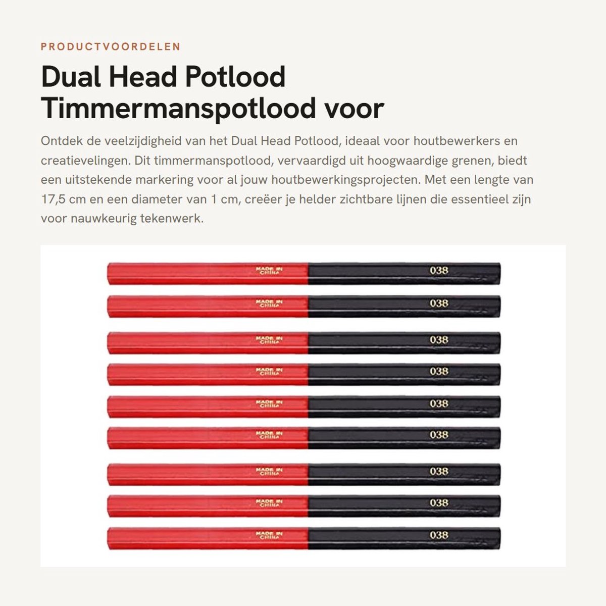 Dailygoods- Bouwpotloden Hoogwaardige Grenen - Timmermanspotloden - Houtbewerking - Markering - Tekenlijnen - 17,5 cm Lengte - Markeerstiften