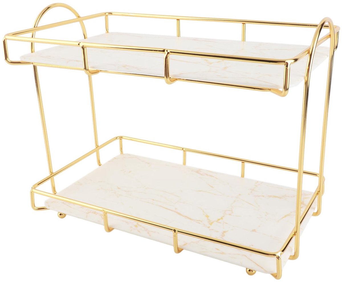 Dailygoods- Badkamer Organizer 2 Niveaus - Multifunctioneel Opbergrek - Stevig en Duurzaam - Huidverzorging en Make-up Opslag - Gouden Coating