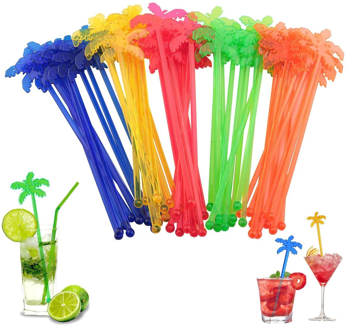 Dailygoods- Cocktailstaafjes 50 stuks - Herbruikbaar - Roerstaafjes - Drankroerders - Tropische Sticks - 17,6 cm - Gemakkelijk schoon te maken