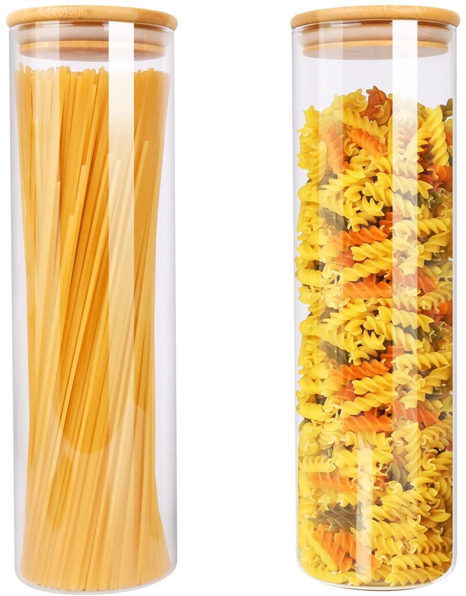 Dailygoods- Voorraadpotten 1,5 l - Glazen Potten - Bamboe Deksels - Luchtdicht - Stapelbaar - 125 Etiketten - Opslagpot